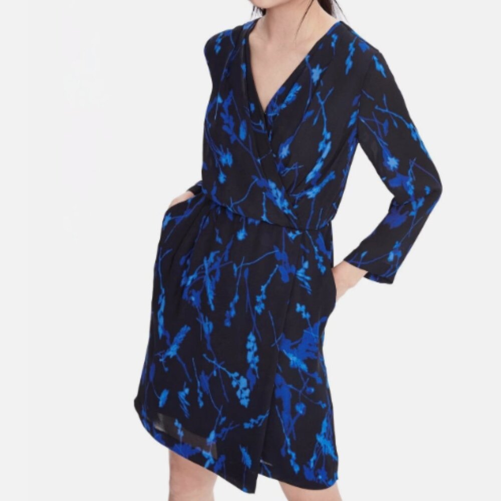 Banana Republic Navy And Light Blue Floral Print Dress
